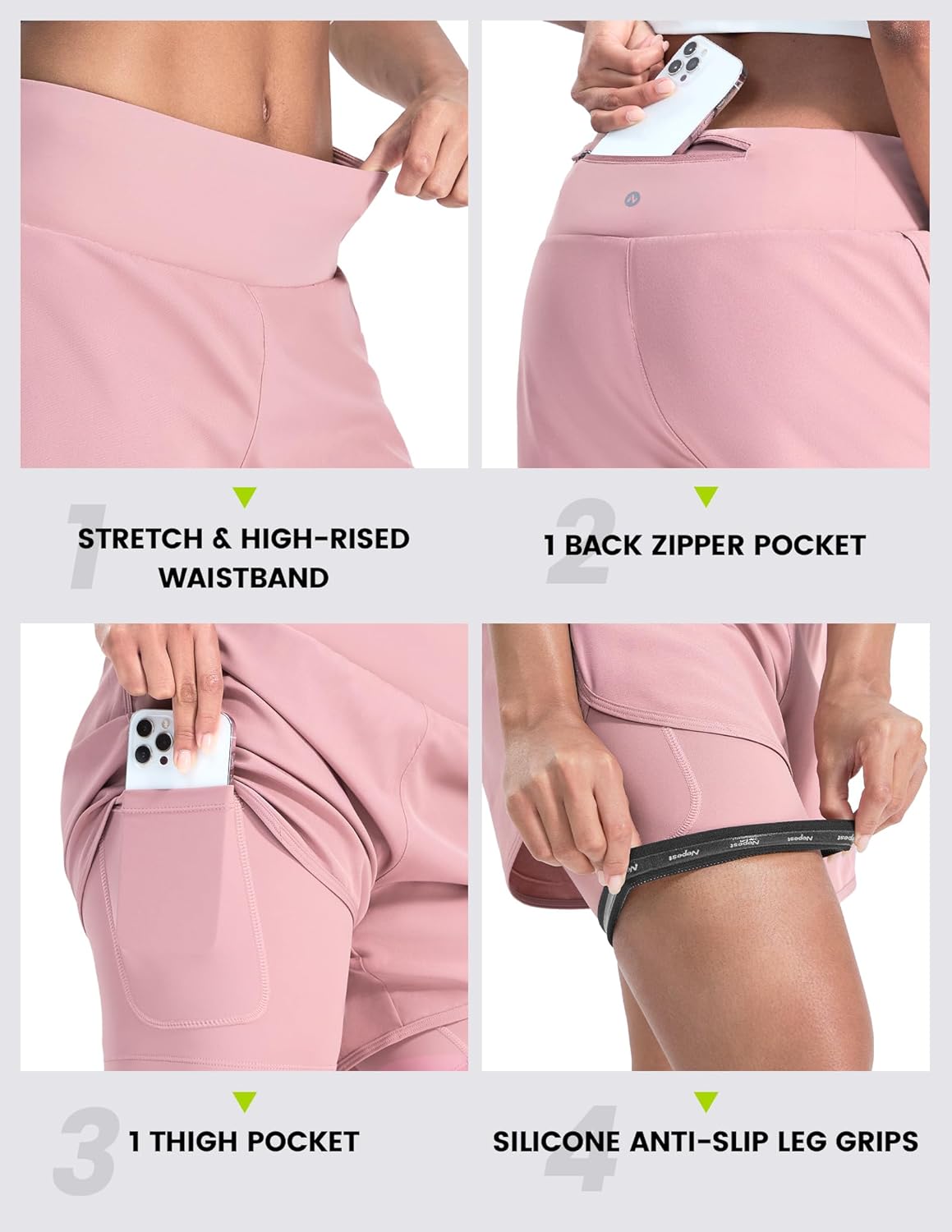 Nepest Womens Cycling Shorts Padded Mountain Bike Road Biking Padding Cycle Biker Bicycle Shorts with Zipper Pockets - Image 2