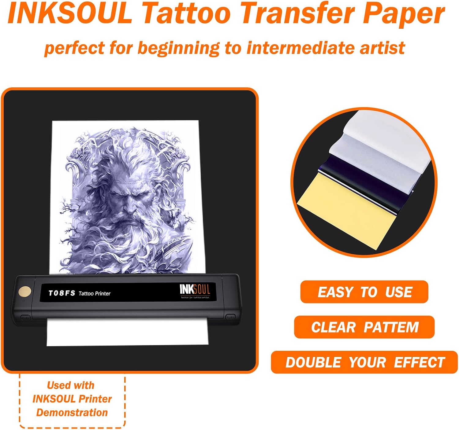 INKSOUL Tattoo Transfer Paper 100 Sheets Tattoo Stencil Paper 8.27" X 11.81" for Crisp Shadow Tattoo Supplies for Studios & Beginners A4 Size