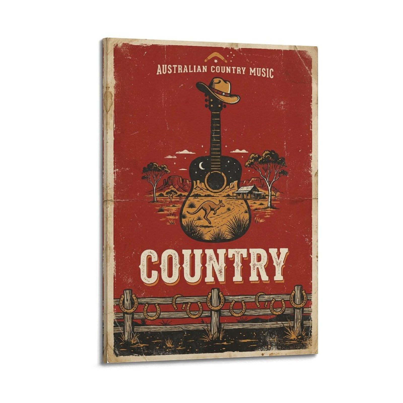 OKNGB Poster decorativo da parete in stile vintage con chitarra australiana e musica country australiana, poster decorativo su tela, poster decorativo moderno per camera da letto, 40 x 60 cm