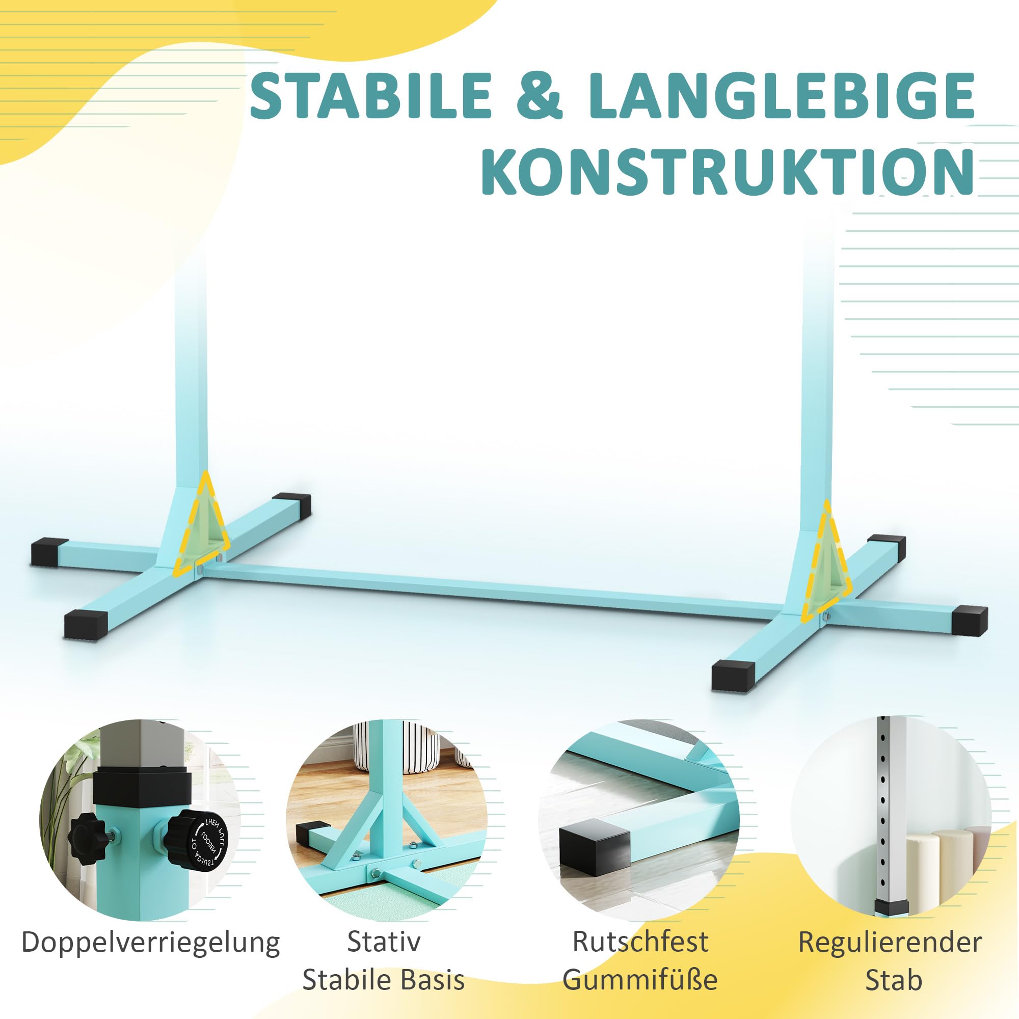 HOMCOM Gymnastikstange für Kinder, höhenverstellbar Turnreck Reckstange, Reck Turnstange für Indoor & Outdoor aus Holz & stabile Stahlkonstruktion bis 75 kg belastbar, für 3+ Kinder