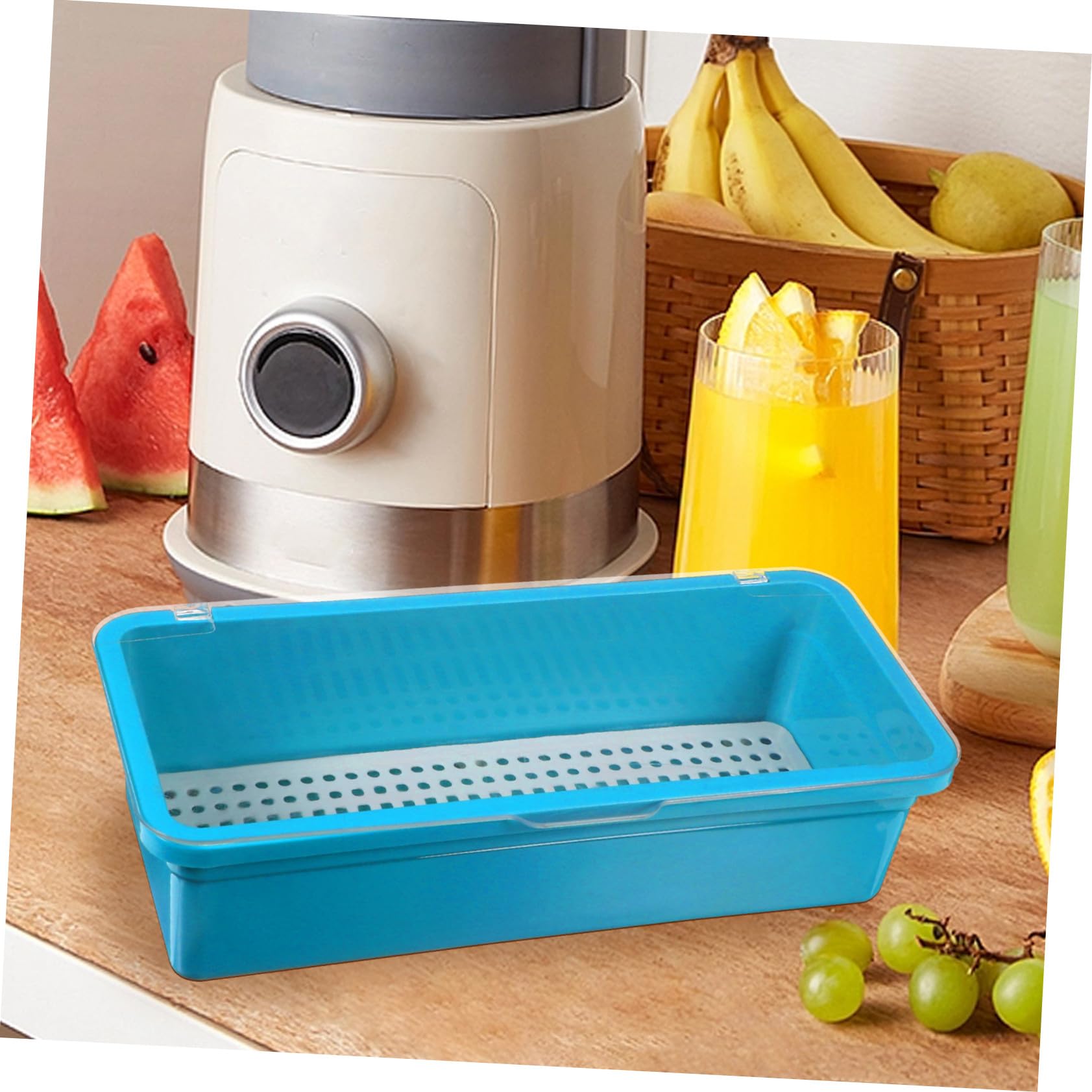 2 Piezas Organizador de Cubiertos con Tapa Bandeja Plástica para Utensilios Caja de Almacenamiento para Cocina de Azul con Drenaje para Secos los Cubiertos
