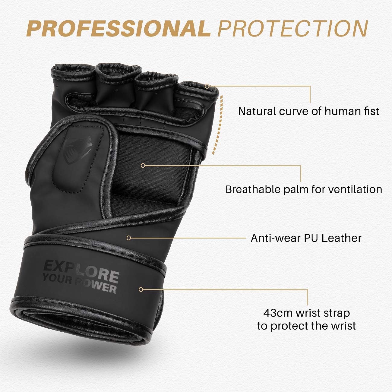 Liberlupus MMA Gloves for Men & Women, Kickboxing Gloves with Open Palms, Boxing Gloves for Punching Bag, Sparring, Muay Thai, MMA : Sports & Outdoors