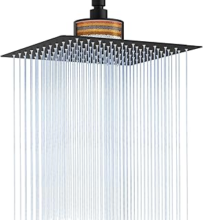 RUMOSE Rain Shower Head with Filtered Matte Black 10 Inch High Pressure Rainfall Shower Head Square Stainless Steel Fixed Waterfall Showerheads Filter For Hard Water