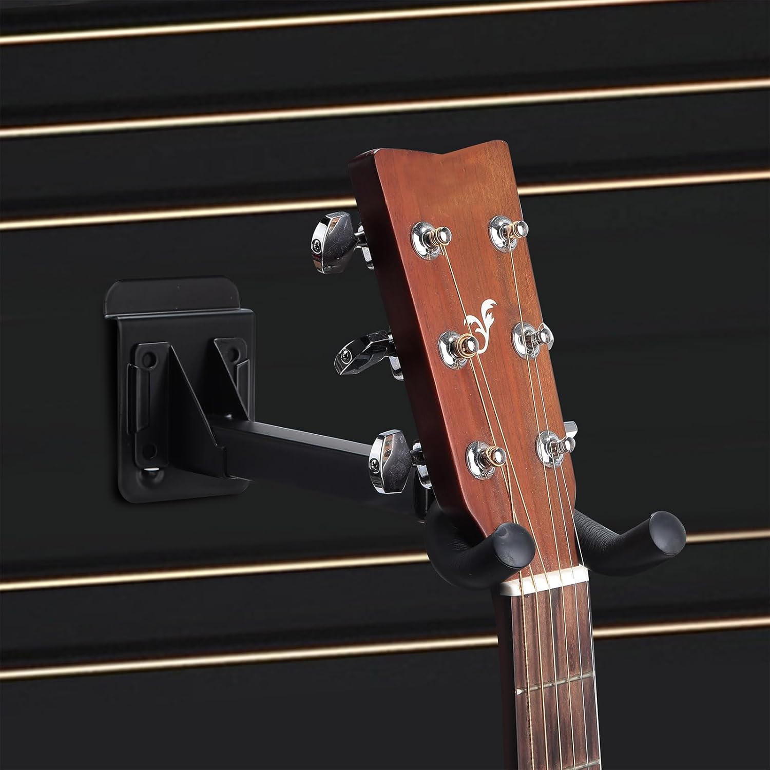 Therwen 20 Pcs Guitar Hanger Wall Mount Guitar Hangers Hooks Holders with Slat Adapter 180° Adjustable Black Hook Stand Wall Mount for Acoustic Electric Bass