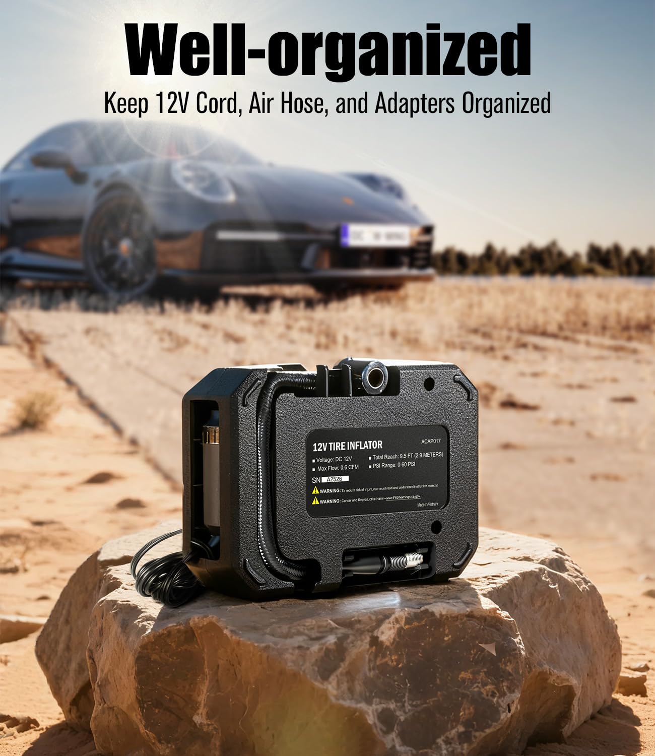 AVID POWER Przenośna sprężarka powietrza do pompowania opon 12 V, przenośna pompa powietrza z wyświetlaczem 60 PSI i światłem LED, pompka powietrza do opon samochodowych, roweru, motocykla, kompaktowa