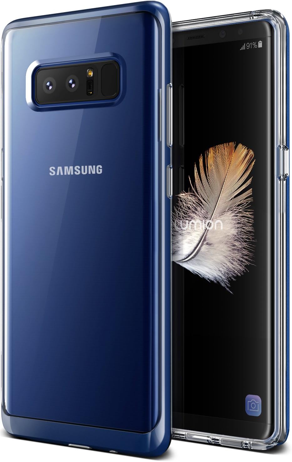 Note 8 Case, Clear Transparent Protective Slim Fit Full Body Armor Defender Bumper [Wireless Charging Compatible] Cover for Samsung Note 8 (2017) by Lumion (Diamond Bumper - Blue Sea)