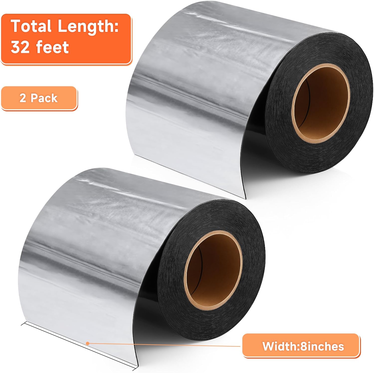 2 Pack 8 Inches x 32 Feet Asphalt Patch Window Flashing Tape Weatherproof Sealing Membrane Sealant Self Adhesive SBS Modified Bitumen Patch Asphalt Membrane for Roof Window Driveway Repair