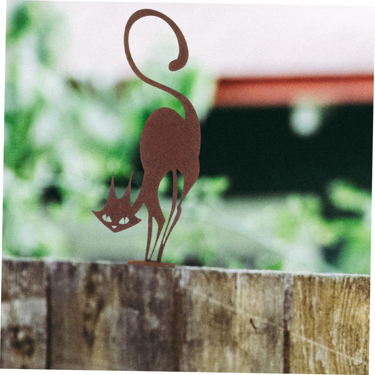 INOOMP 2 Figuras de Gato de Hierro Oxidado para Valla, Adorno de Jardín Exterior, Fácil de Instalar y Resistente, Adecuado para Patios y Jardines