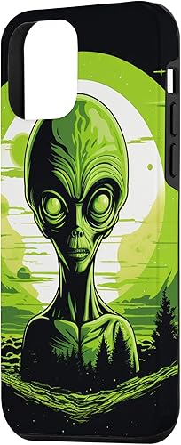 Vista 29 de iPhone 14 Pro Cute Green Alien Head UFO Space Face Alien Case