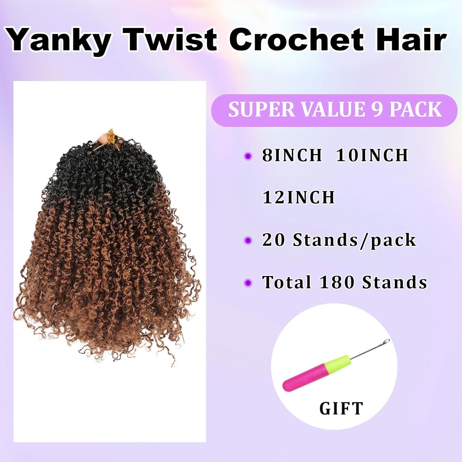 9 packs Yanky Twist Crochet Hair - (8+10+12inch)*3,Ombre Auburn,Pre-Looped Yankee Twist Mini Passion Twist,Pre-Twisted Micro Spring Twist,Synthetic Curly Crochet Hair Extensions(OT1B/30#)