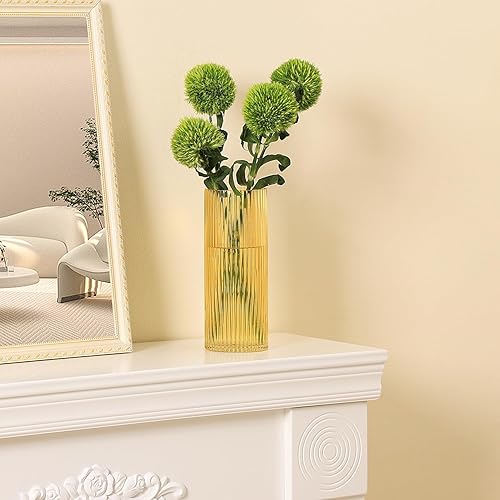 Miniatura 9 de Jarrón redondo de vidrio, florero de cristal, florero de vidrio acanalado, jarrón corto de vidrio, florero de vidrio ámbar para tulipanes, moderno