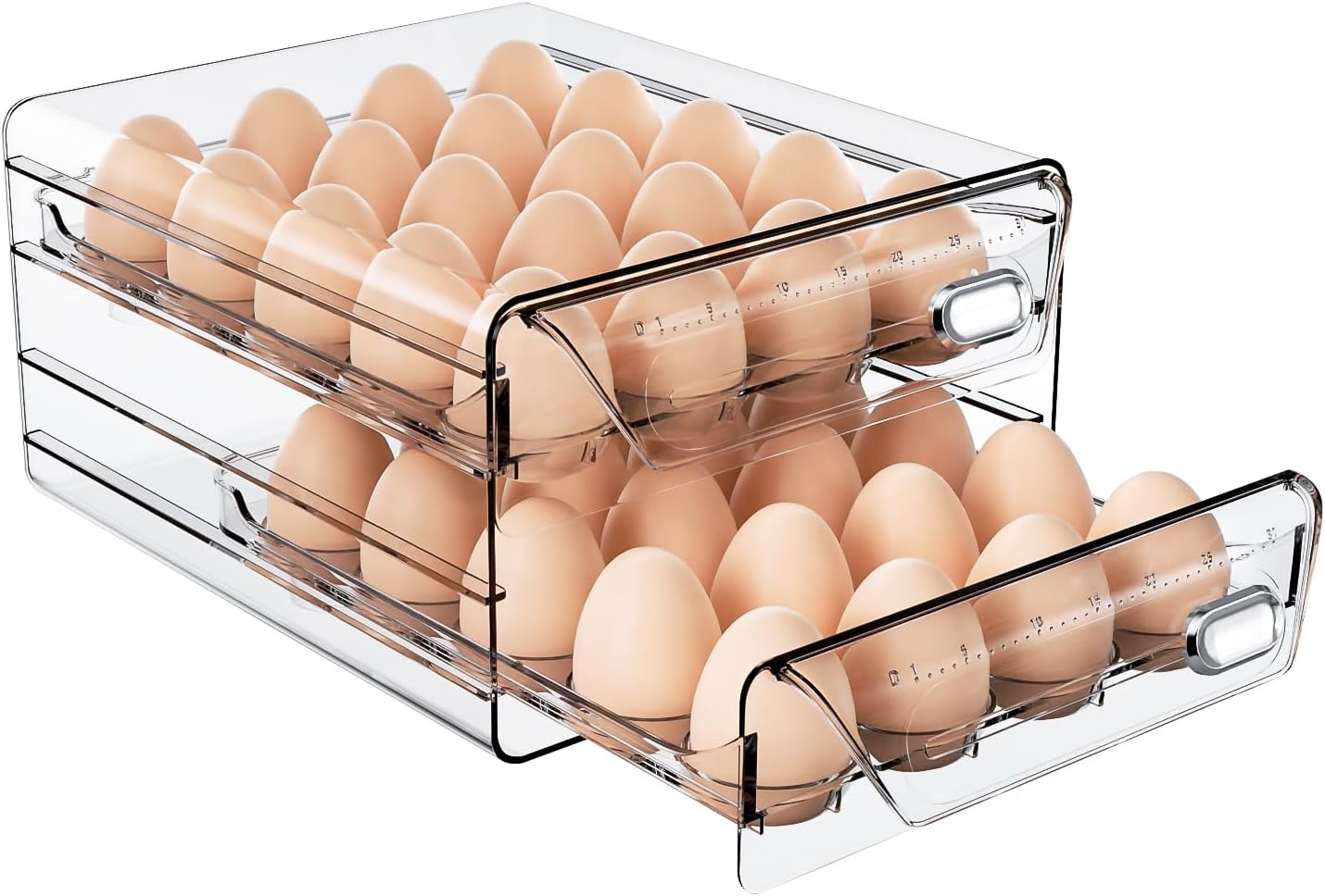 HIYOHIYO Clear 40 Grid Egg Holder for Fridge, with Drawers, 2-Tier