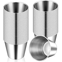 Roshtia 24 Pcs Individual Mini Flan Molds Pudding Cups, 1.5oz Metal Ramekins Stainless Steel Dipping Sauce Cups, Reusable Round Bakeware for Egg Tart Chocolate Cookie 1.89x1.54x1.34 inch