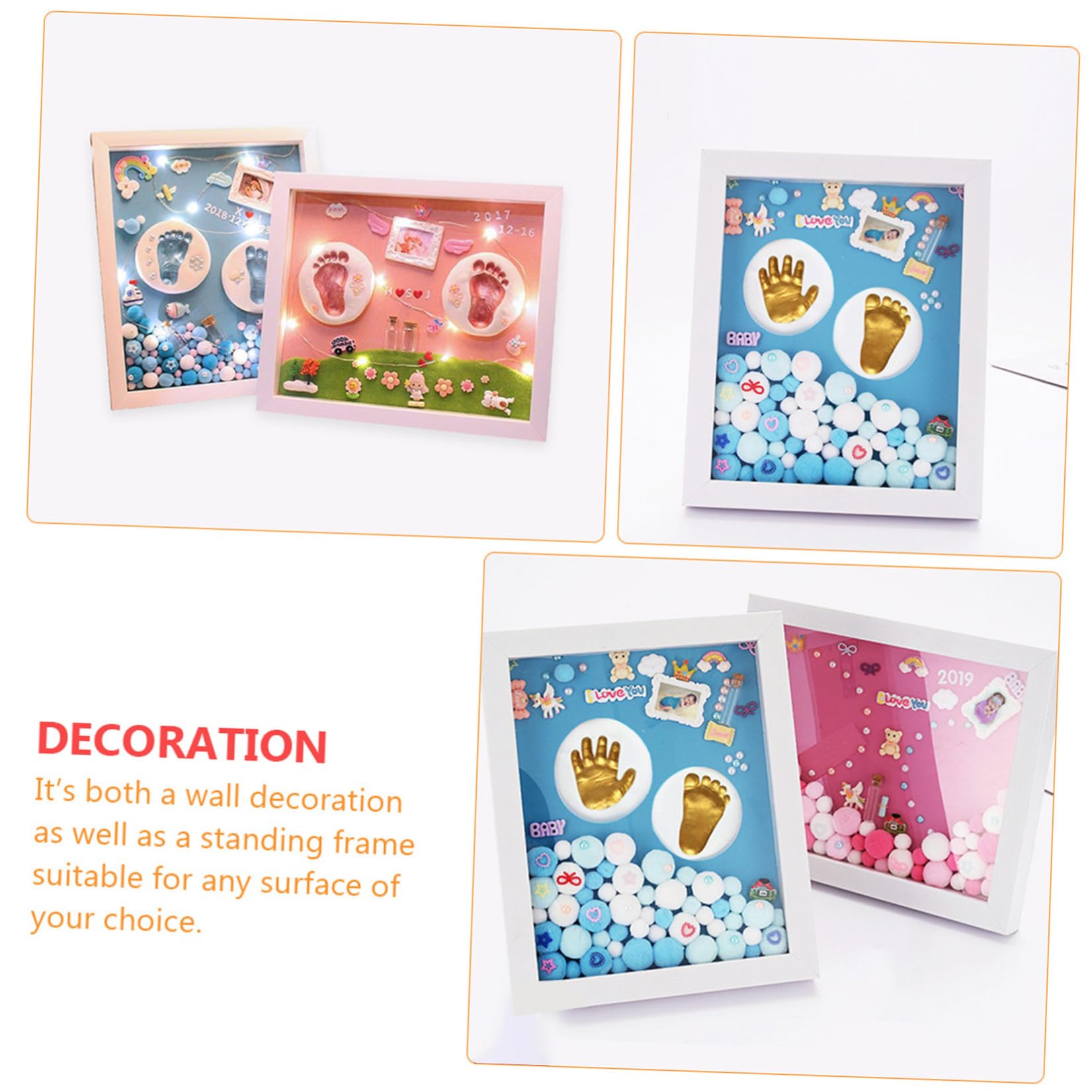 Kit Nascita Neonata Cornice Oro in Acrilico per Impronte Mani e Piedi, Set per Battesimo e Regalo Shower