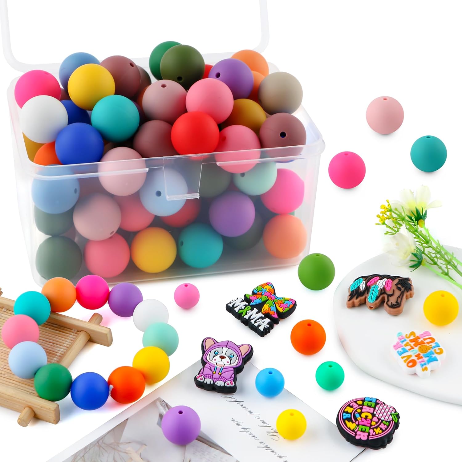 60pcs 19mm Silicone Beads for Keychain Making Mix Color Round Beads for Pens and Bracelet Crafts(Multicolor) - Image 3