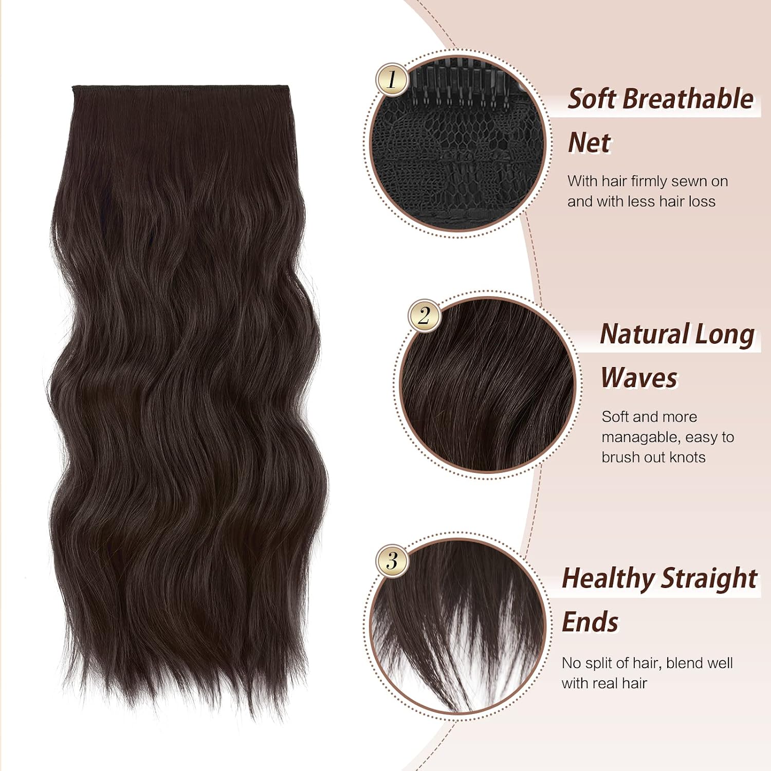 FESHFEN Clip in Hair Extensions 4PCS Dark Brown Thick Hair Piece Long Wavy Clip in Extensions Full Head Synthetic Fiber Hairpieces for Women 20 Inch 180g - Image 4