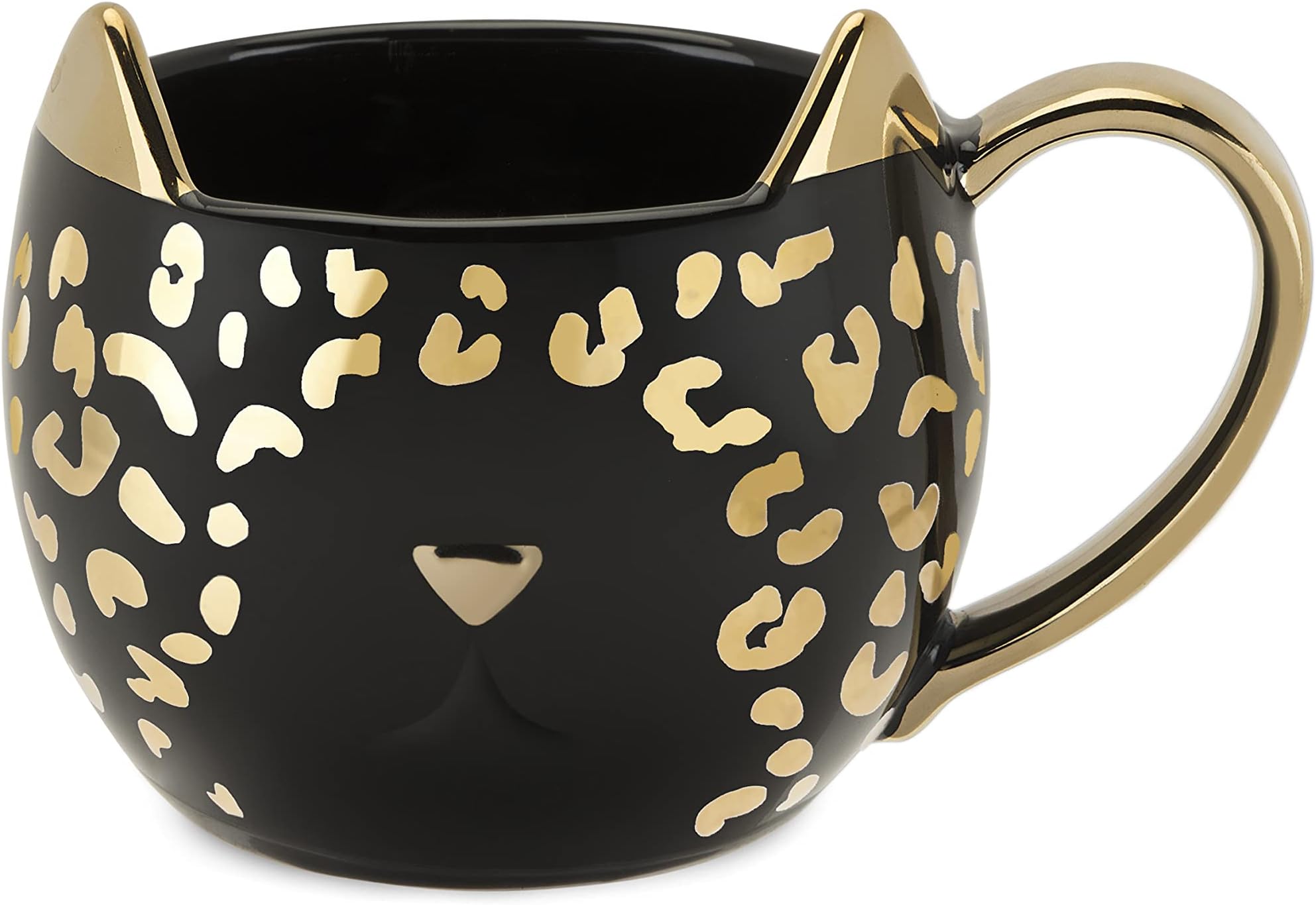 Pinky Up Chloe Black Cat Mug - Ceramic Tea Mug with Leopard Print & Metallic Finish, 12oz Cat Inspired Tea Cup - Tea Novelty Gifts for Cat Lovers