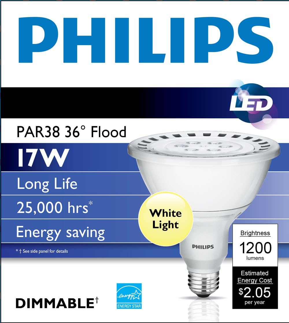 Philips 429068 17-Watt (120-Watt) AirFlux PAR38 LED 3000K (White) Flood Light Bulb, Dimmable