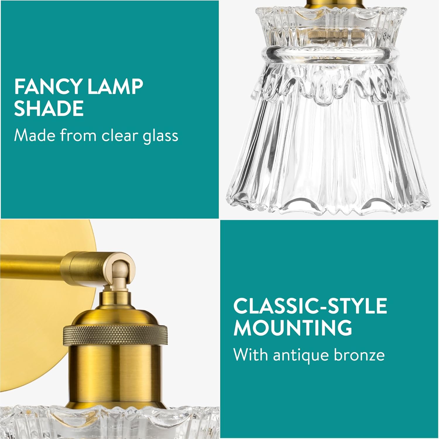 Navaris Vintage Wall Sconce - Antique Style Brass Sconces - Iron and Glass Bathroom Light Fixtures - Wall Sconces for Bathroom or Vanity Light