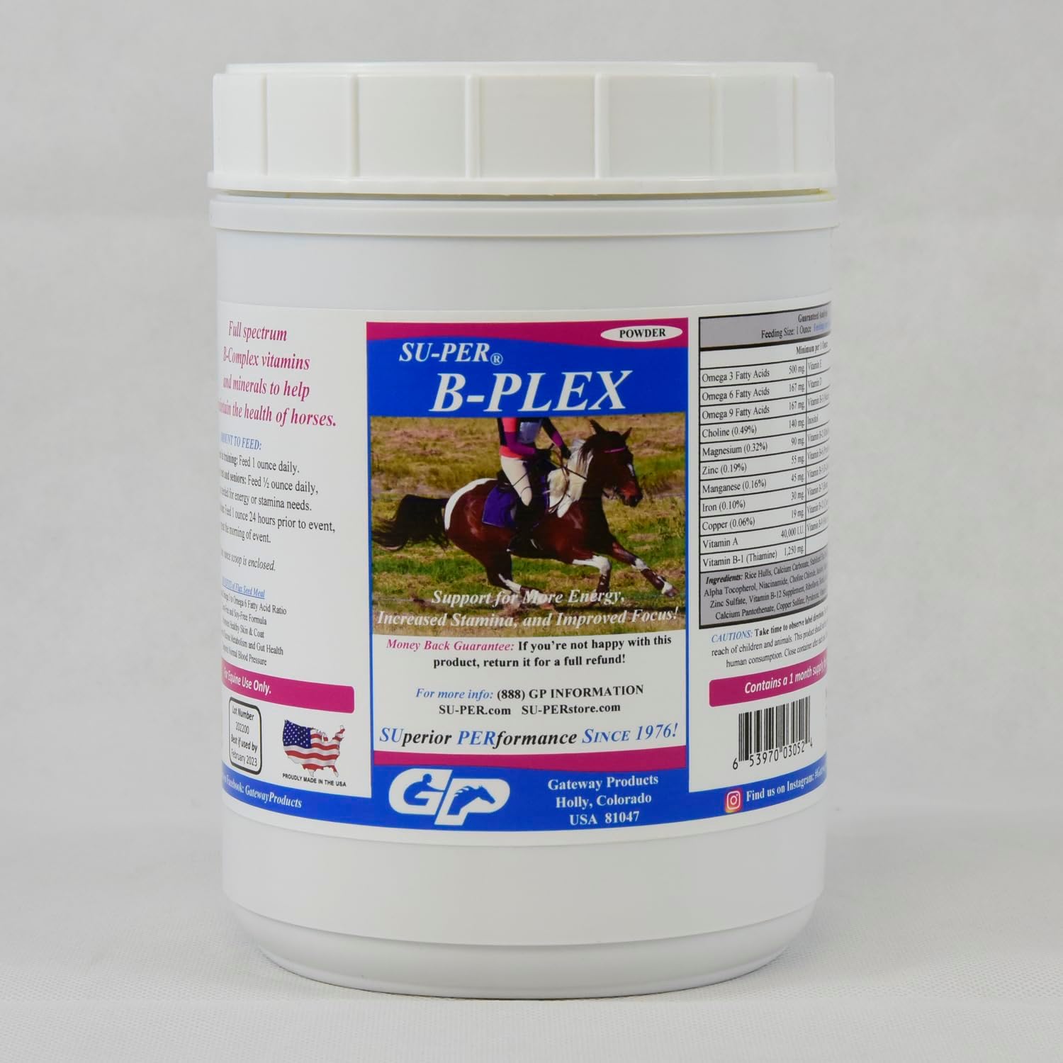 SU-PER B-Plex Powder Equine Vitamins - Complete B-Complex Horse Vitamins and Minerals Supplement - Healthy Hooves, Red Blood Cells, Horse Calming Powder - 12.5 Pounds, 6 Month Supply (180 Days)