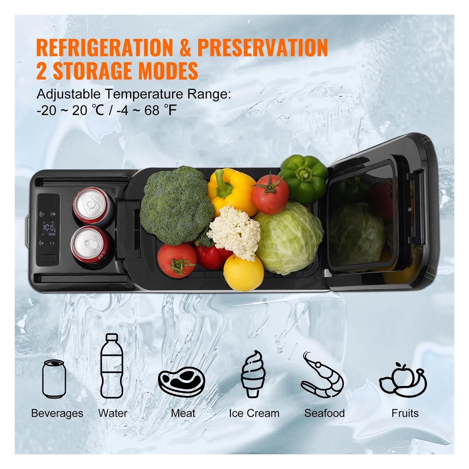 Refrigerador for Coche con reposabrazos, 15 L, congelador de una Sola Zona, Rango Ajustable de -20 °C a 20 °C, 12/24 V CC y Enfriador.
