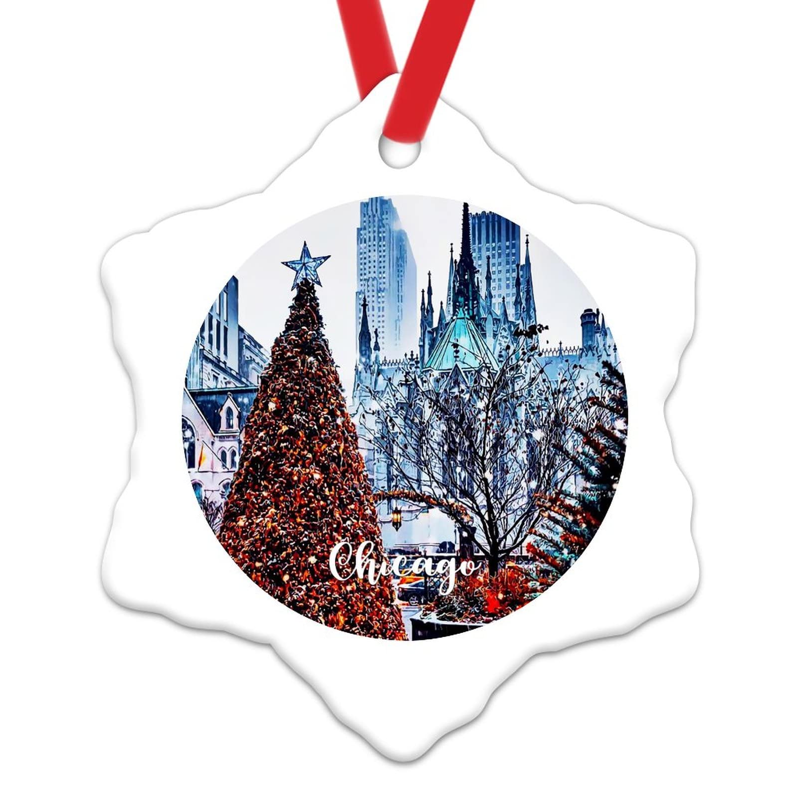 Woguangis Chicago-1 Usa City Chicago Christmas Ornaments American Cities In Illinois States Christmas Decorations For Tree City Souvenirs Ceramic Xmas Tree Hanging Pendant Keepsake