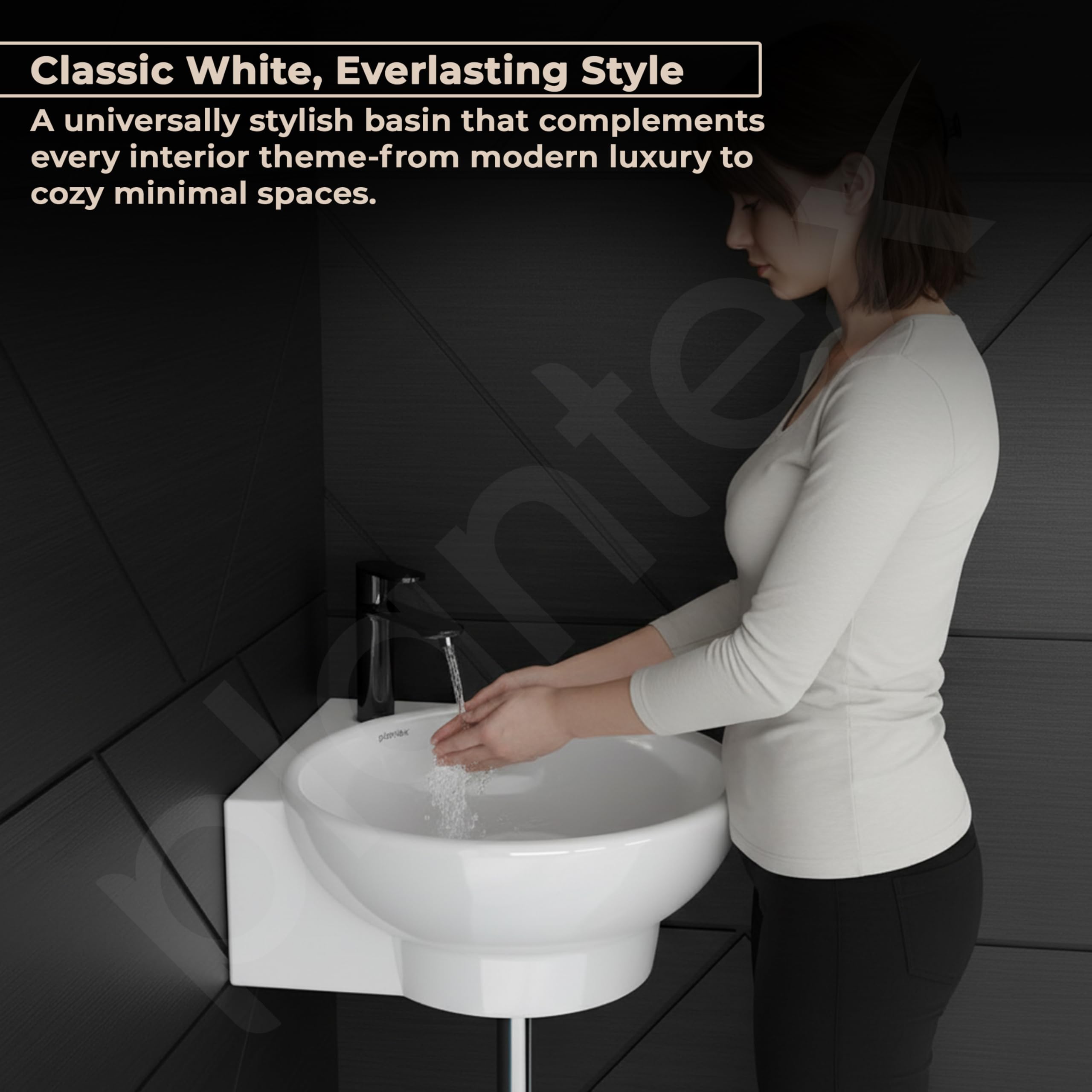 Plantex Lily Ceramic Corner Basin - White -6 Plantex Lily Ceramic Corner Basin - White -6