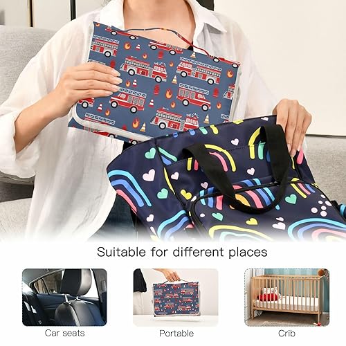 Miniatura 5 de Camión de bomberos de dibujos animados, cambiador de pañales portátil para bebé, impermeable, plegable, cambiador de pañales portátil, kit de cambio