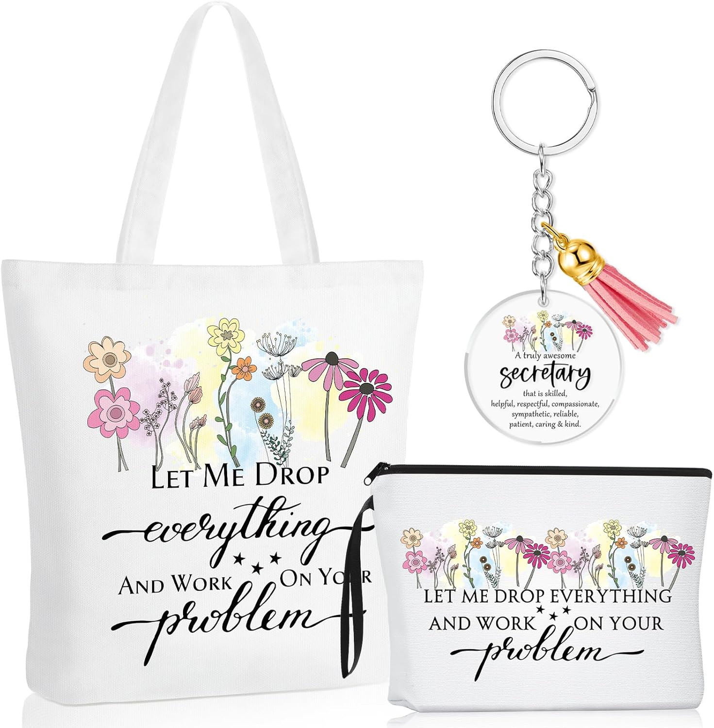 Sieral Secretary Gift Bulk for Women Tote Canvas Bag Makeup Cosmetic Bag Motivational Keychain Appreciation Favor