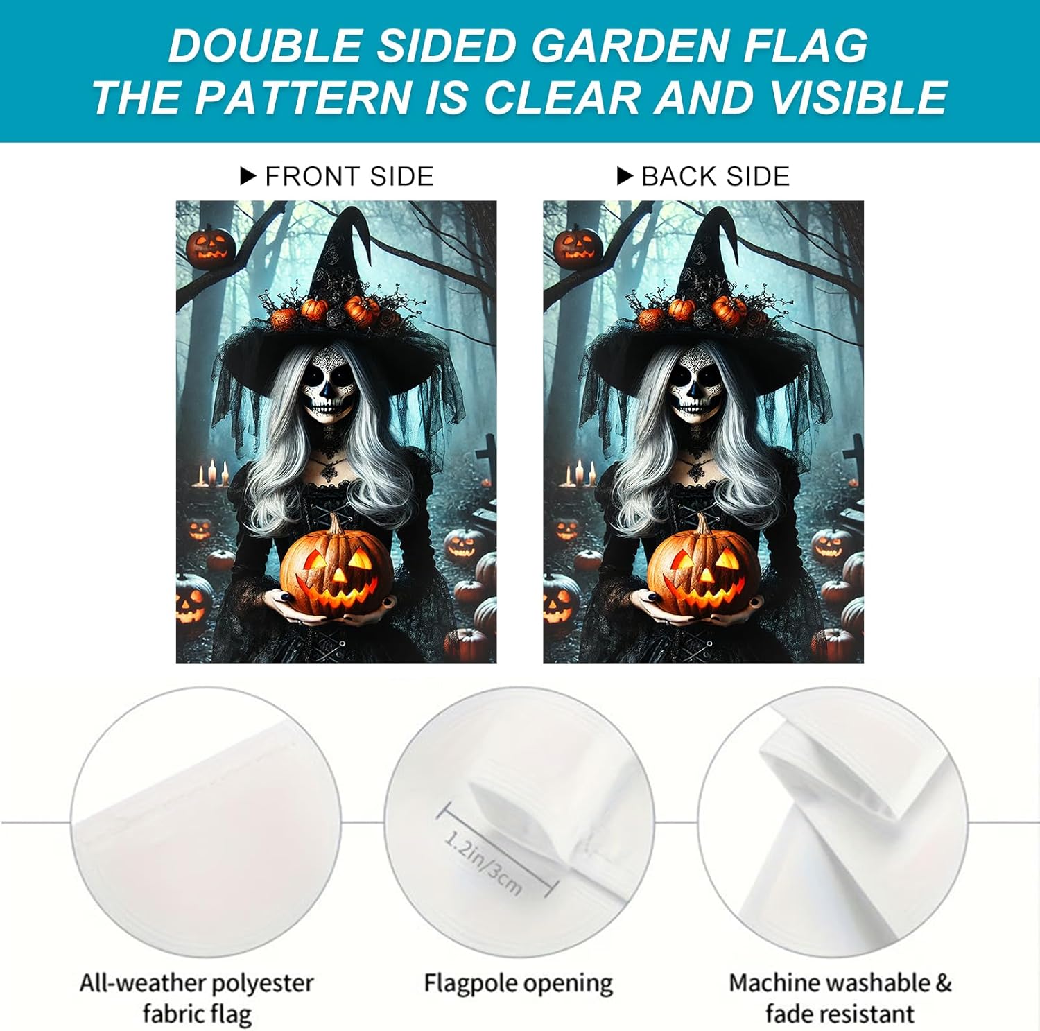 Summer Garden Flag for Halloween Outside Yard Flags 12x18 Inches Double Sided Witch Garden Spooky Seasonal Outdoor Decor for Halloween Party Welcome Small Flags Lawn Outside Decoration - Image 4