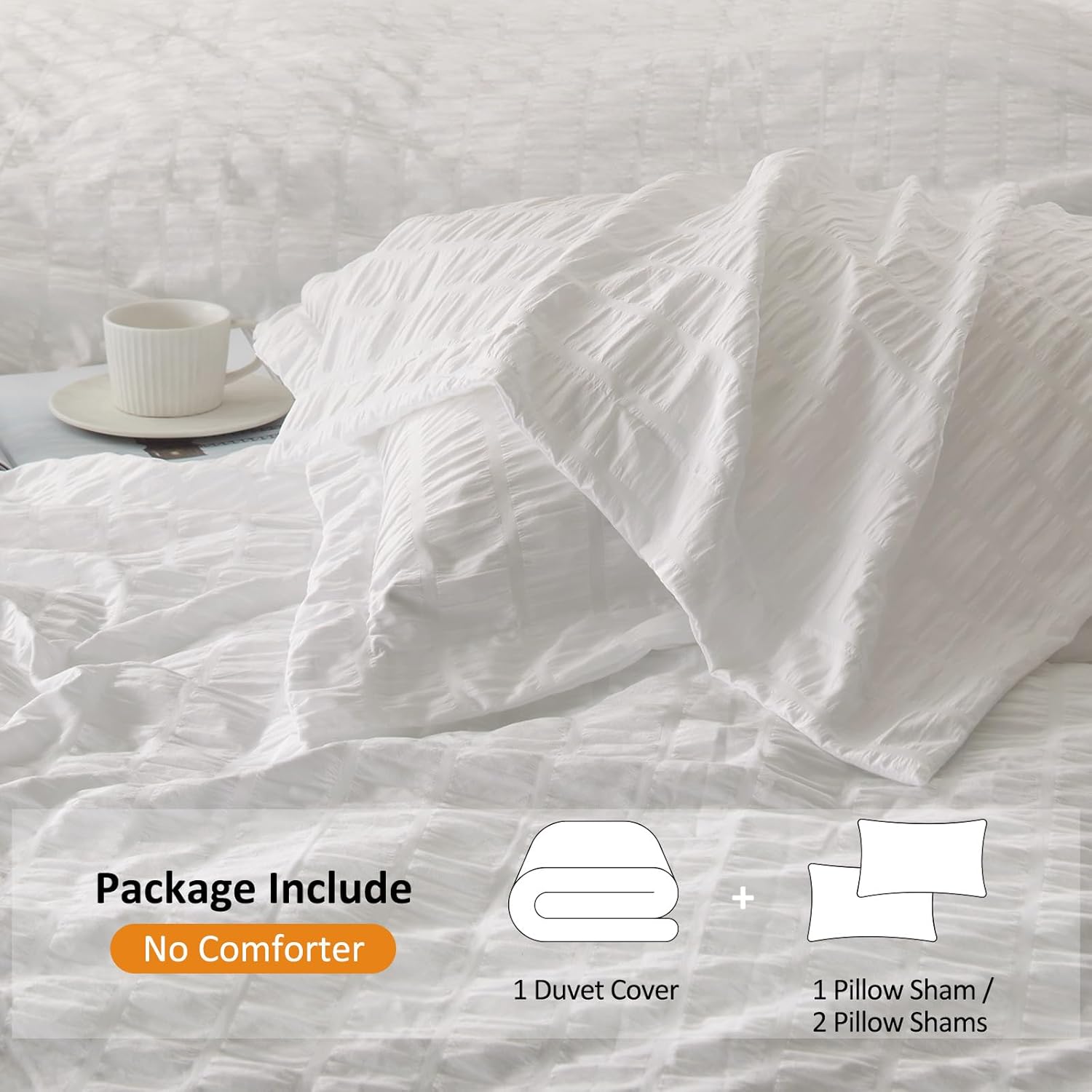 Cozyide White Duvet Cover Queen Size, Soft 3-Piece Seersucker Queen Duvet Cover Set, All Seasons Bedding Set with Zipper Closure and Corner Ties(90"x90", 2 Pillow Cases 20"x26") - Image 3