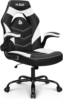 N-GEN Gaming Gaming Chair, Lumbar, PU Leather, Flip-Up Arms, White