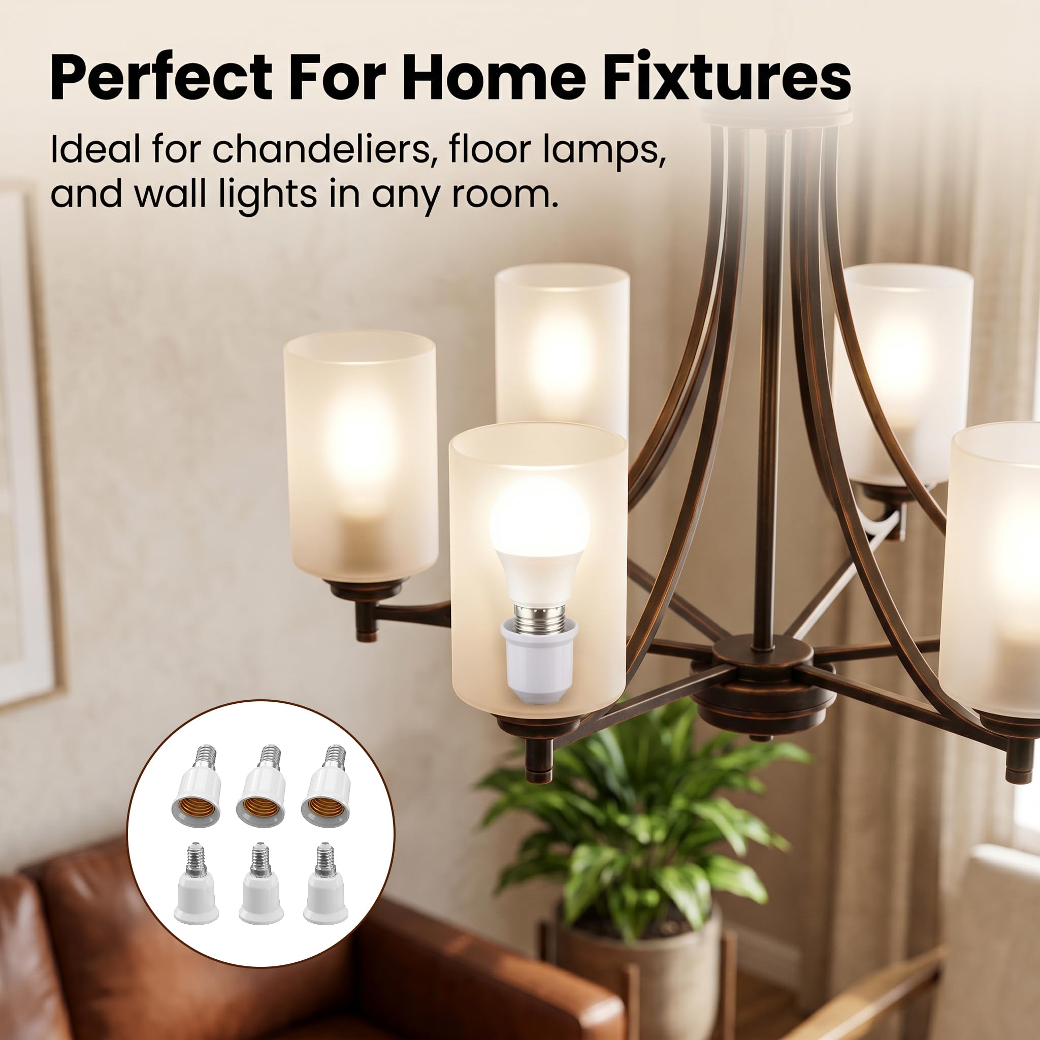 6 Stück E14 auf E27 Adapter, Lampensockel Konverter für E27 Leuchtmittel in E14 Fassung, Edison Schraubadapter aus hitzebeständigem, Geeignet für LED, Glühbirne, Halogenlampe und Energiesparlampe