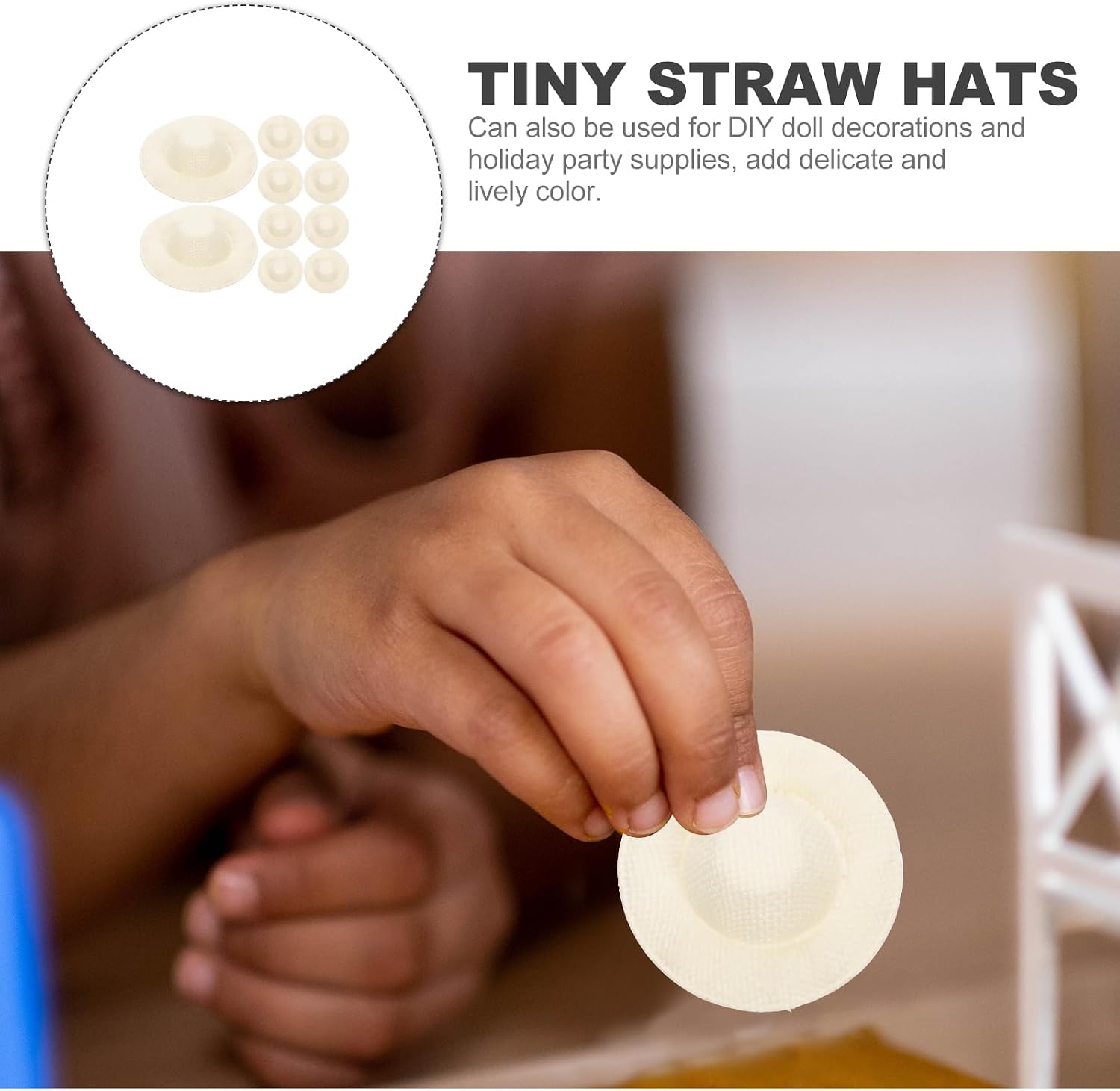 TEHAUX Mini Straw Hats for Doll Making 10 Pcs Tiny Woven Doll Hats DIY Accessories for Crafts Home Decoration School Projects Party Supplies