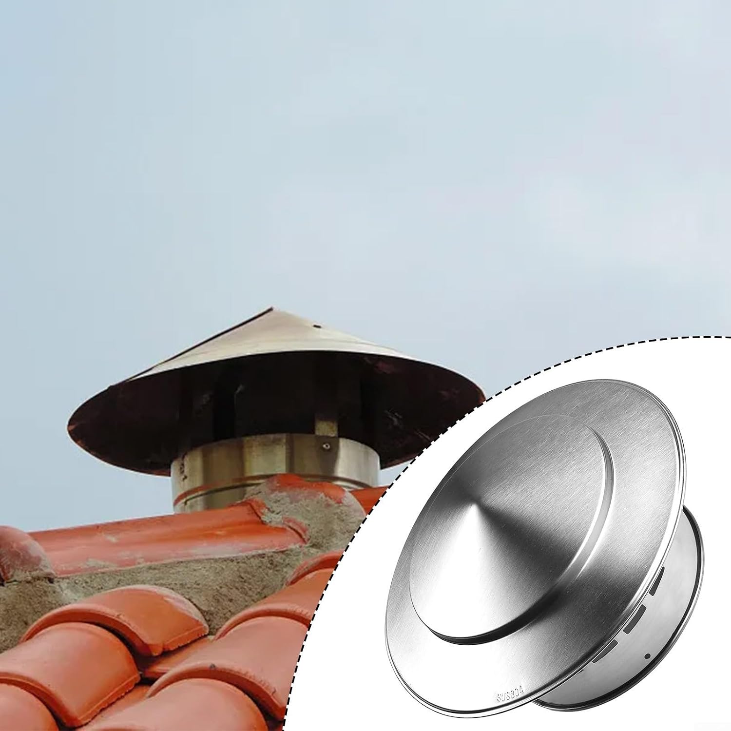 110/160mm Cone Top Chimney Cap Stainless Steel Cone Cap Roof Rain Chimney Cover, Fireplace Exhaust Cap, Roof Pipe Exhaust Hood Cover Exterior Stove Pipe Cover For Vent Flue Kitchen Cooking(160mm)