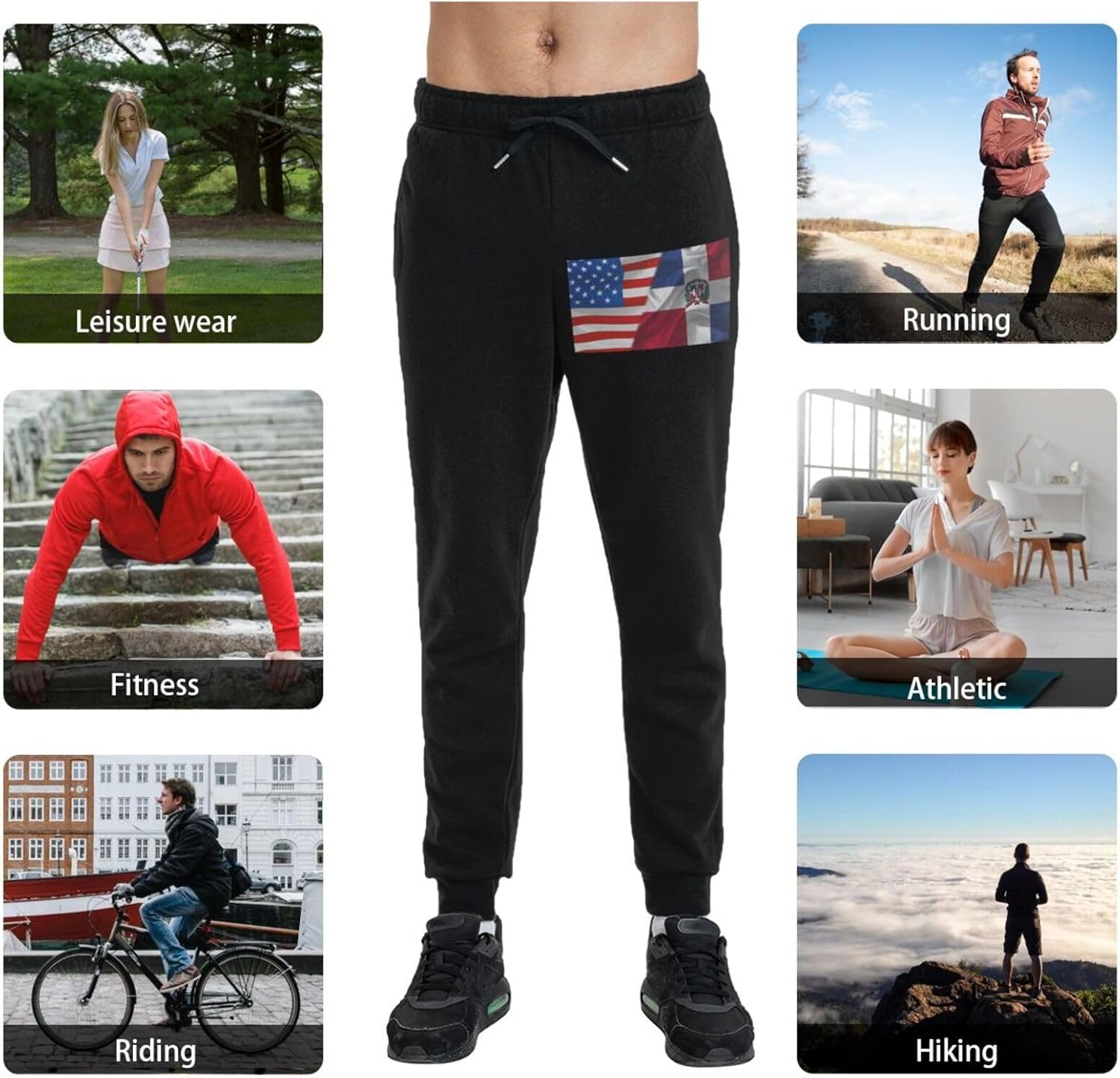 American Flag and Dominican Republic Flag Men's Long Pants Athletic Running Pants Sports Pants
