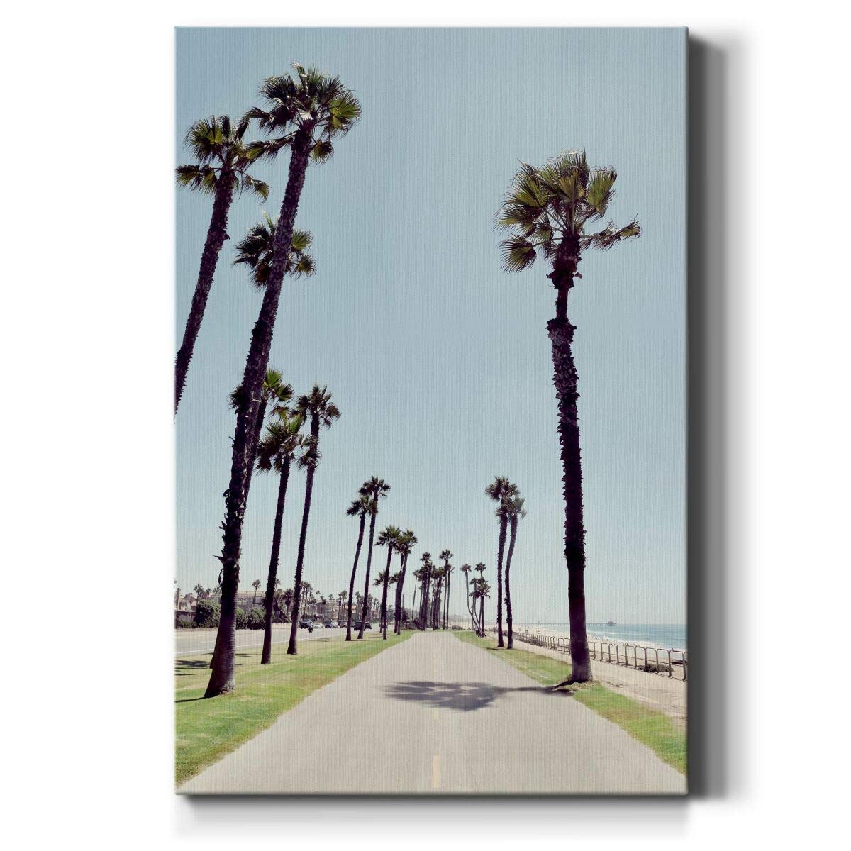 Renditions GalleryPalm Tree Bike Path Wall Art, Relaxing Ocean Artwork, California Beach, Calming Coastal Decor, Premium Gallery Wrapped Canvas, Ready to Hang, 18 in H x 27 in W, Made in America