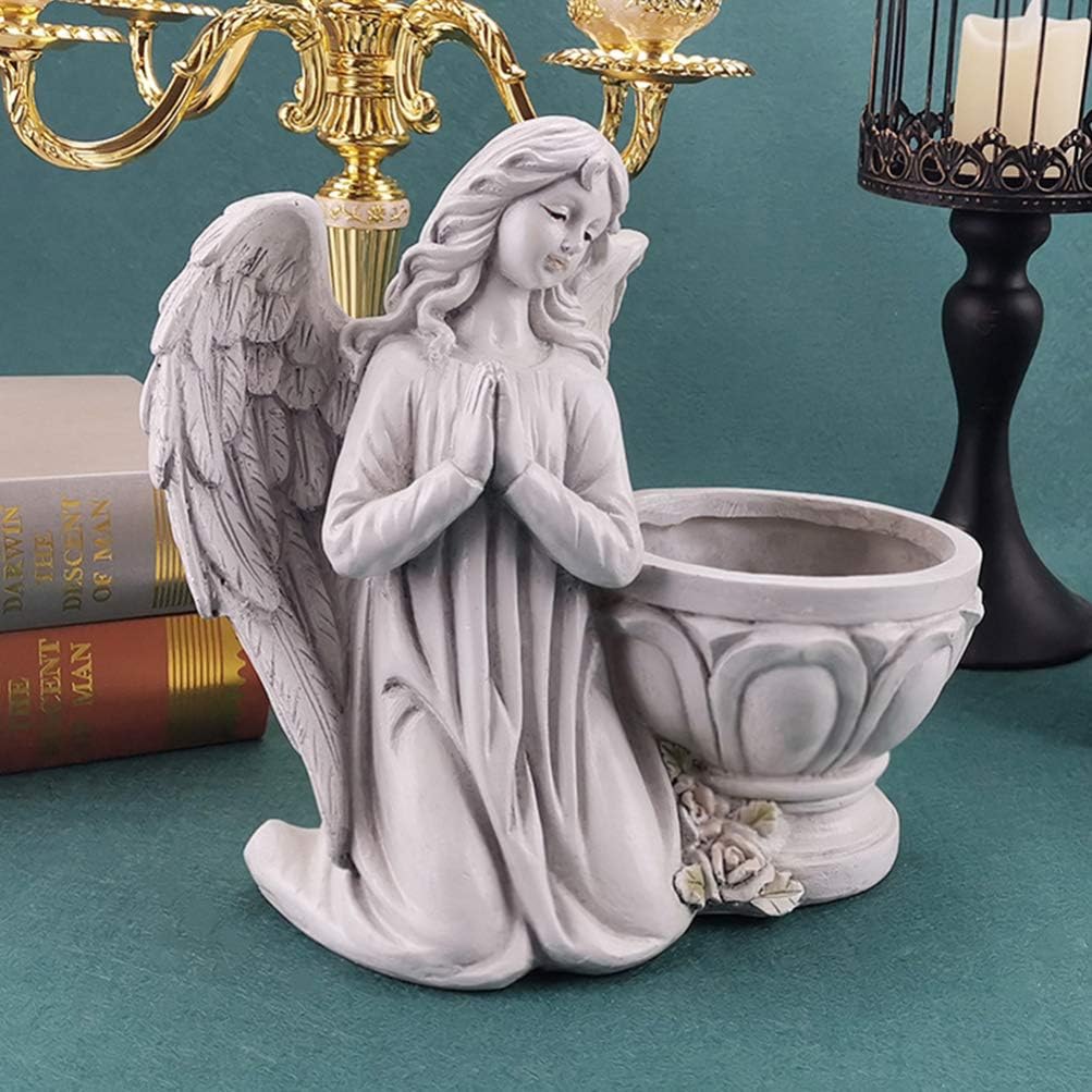 BESPORTBLE Angel Statue Planter Pot Praying Angel Wing Stone Basin Resin Craft Succulent Planter Decorative Indoor Plant Container Flower Vase Garden Decor for Home Office Desk Decor