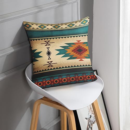 Miniatura 3 de Emvency Funda de almohada decorativa con estampado tribal de tela azul turquesa y azul, funda de almohada decorativa para decoración del hogar
