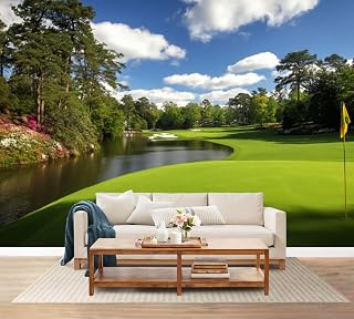 JCFANGALLERY 100"x144" Golf Wall Mural Peel and Stick Wallpaper Wall Decor Self Adhesive Removable Wall Stickers Scenic Golf Course Water Green Landscape for Bedroom Living Room