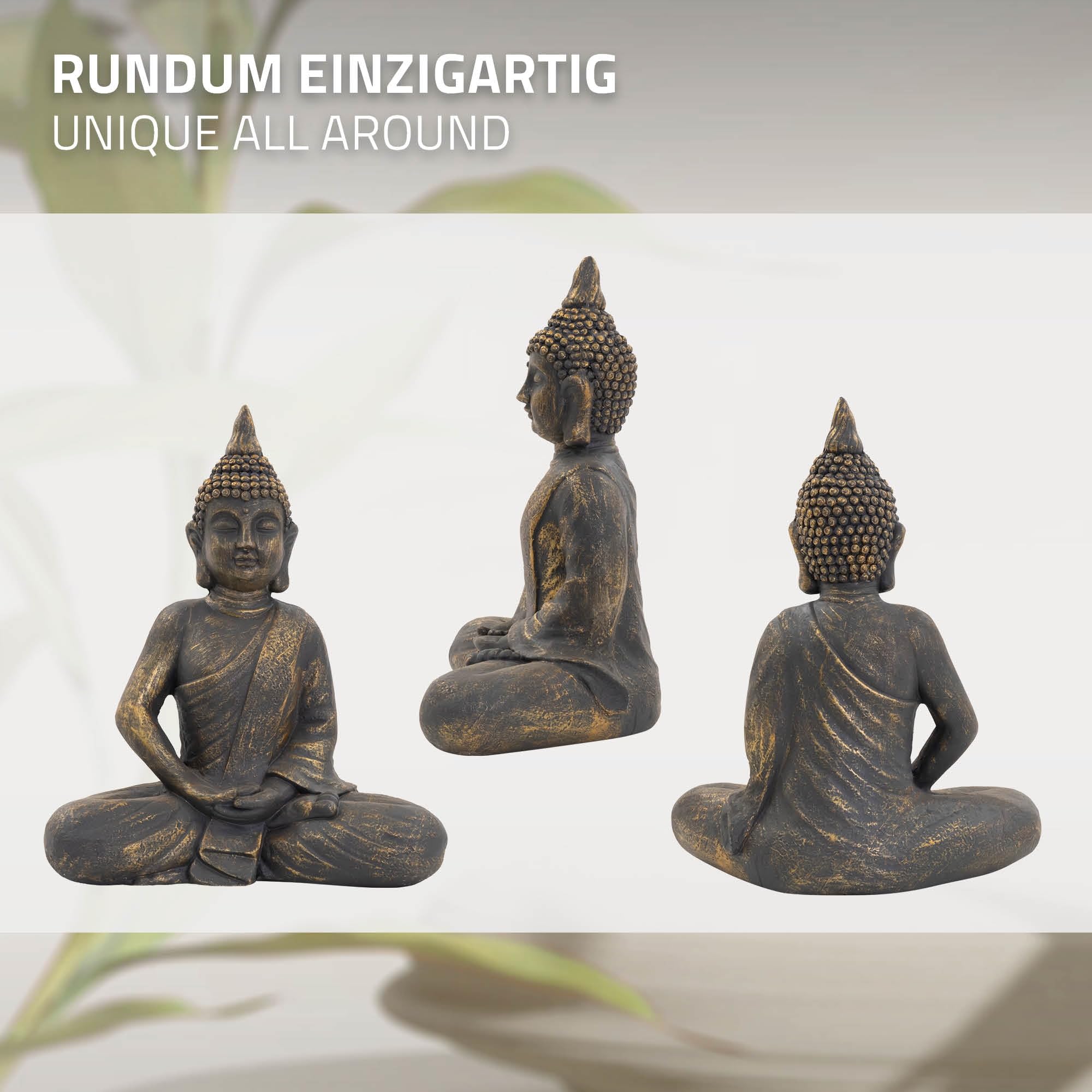 ECD Germany Figura Buddha Seduto 63 cm Poliresina Resistente Intemperie Bronzo Feng Shui Statua Zen Decorazione Giardino