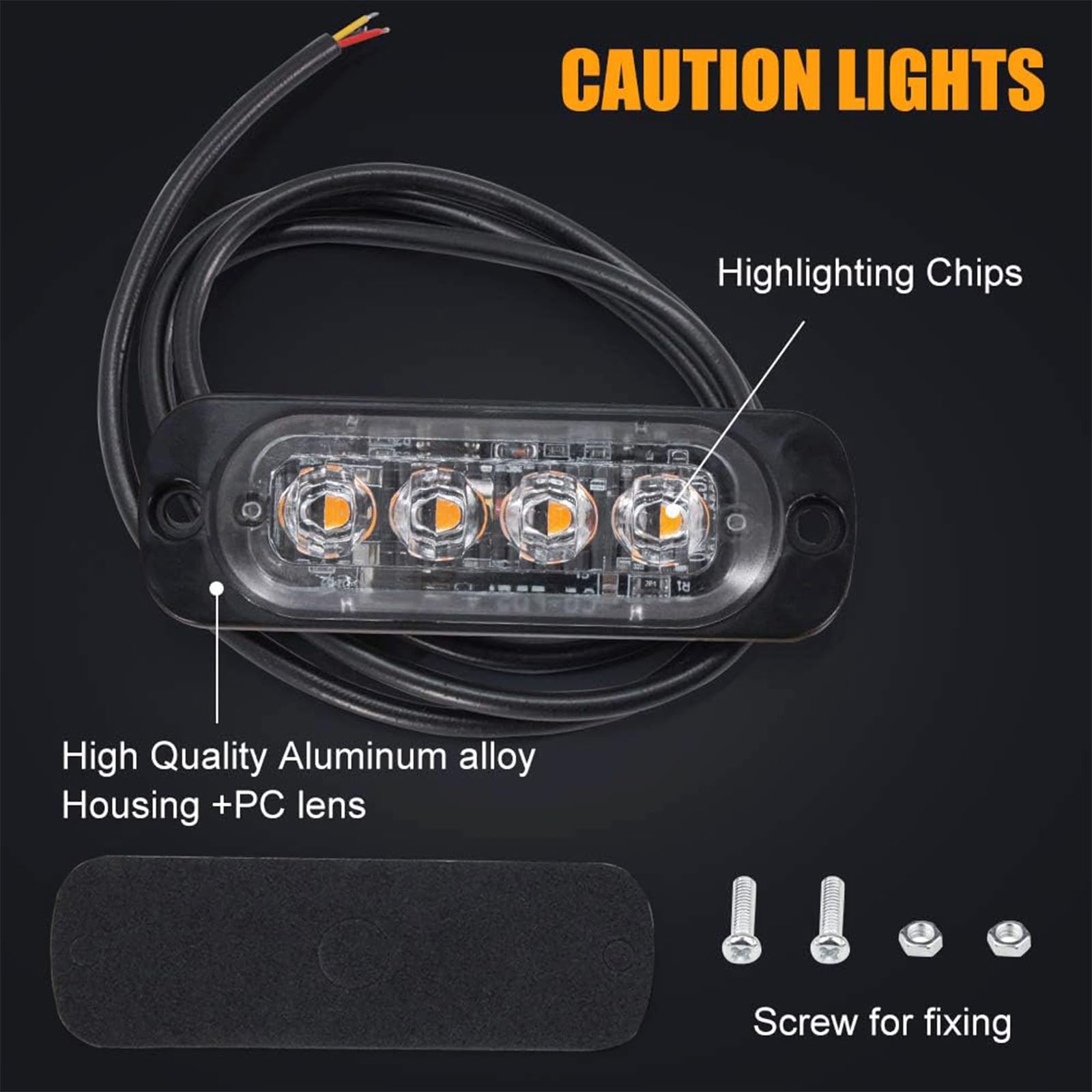 Feux Stroboscopique, LEDs Lampe Flash Stroboscope Gyrophare LED Feux Pénétrations Avant Voyant d’Alarme Urgence Strobe 12V/24V pour Voiture Camion Remorque (4LED-Jaune-8X)