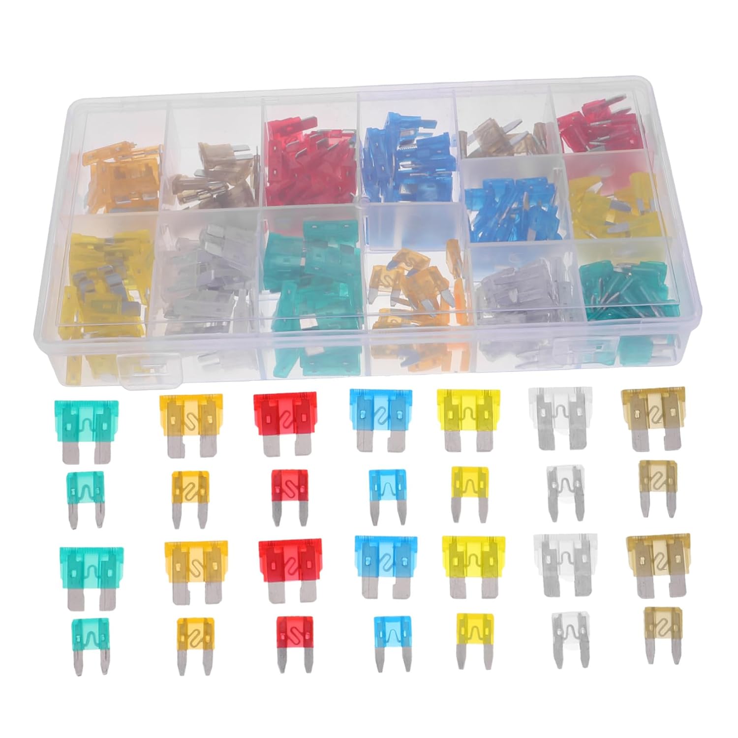 Zerodeko 220PCS Car Fuse Assortment Kit Mini Blade Fuses Set for Automotive and RV Use Clips Replacement Parts for Motorhome Accessories