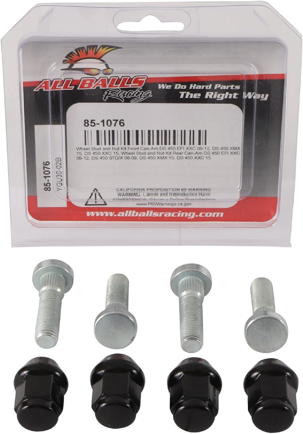 All Balls Racing 85-1076 Wheel Stud and Nut Kit Compatible with/Replacement For Can-Am DS 450 XMX 2015, DS 450 XXC 2015
