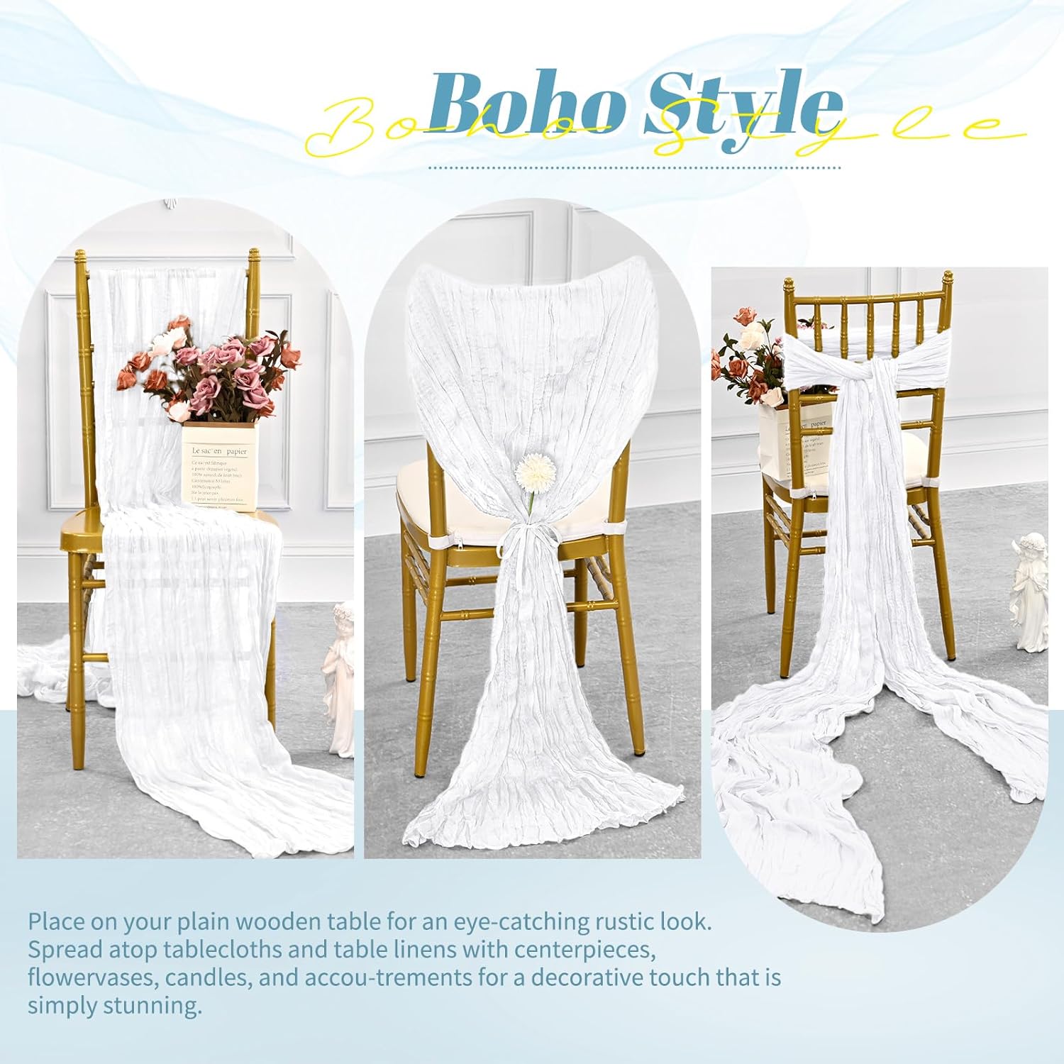 Pesonlook 10 Pack White Cheesecloth Table Runner,10FT Gauze Table Runner Cheesecloth Fabric Semi-Sheer Table Runner for Wedding Reception,Boho Rustic Wedding Party Sheer Bridal Shower Decor