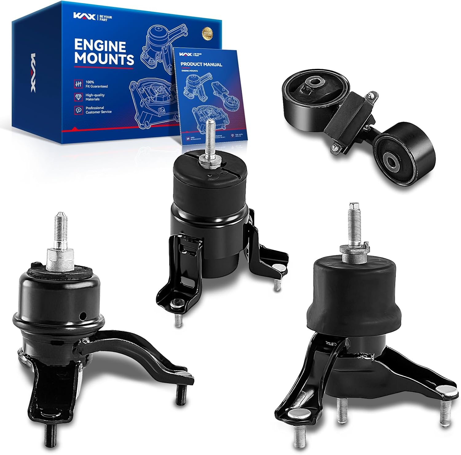 KAX 4PCS Engine Motor and Transmission Mount Kit Compatible with 2002-2006 Toyota Camry 2.4, for 2004 2005 2006 Toyota Solara 2.4L, OE Replace A4204, A4203, A4207, A4211