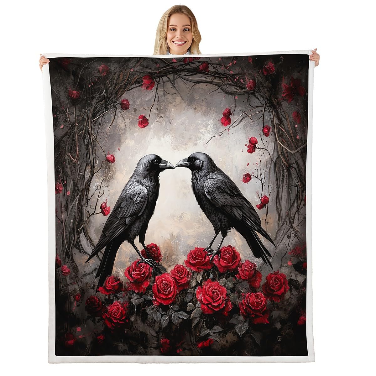 Couverture polaire Manfei style rustique chic motif corbeau