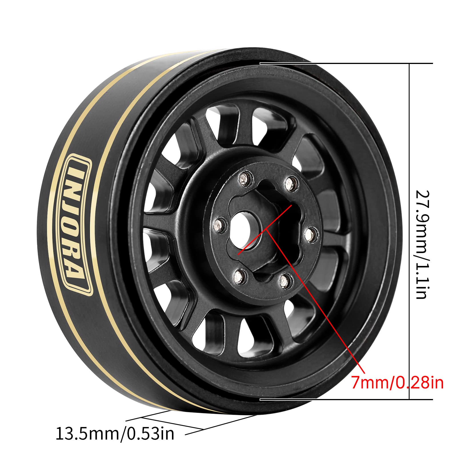INJORA 1.0 Plus mosiężne felgi Beadlock 4 szt. 12-ramienne koła do RC Crawler TRX4M SCX24 FCX24 1/24 1/18