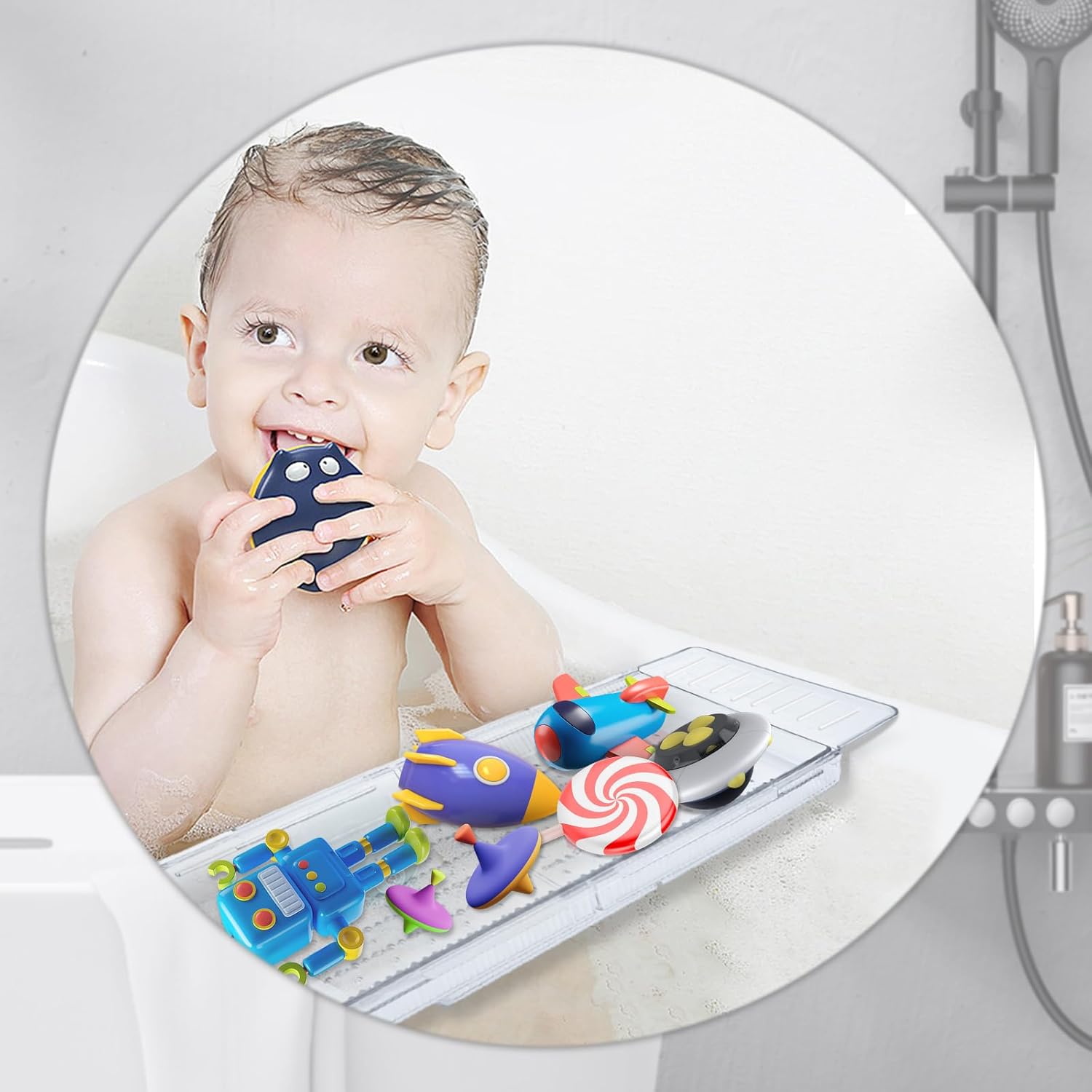 Expandable Bathtub Tray, Adjustable Bathtub Caddy Tray Bathtub Caddy for Luxury Bath, Multifunctional Bathtub Storage Rack for Book Wine Glasses Phone Bath Products, with Anti-Slip mat