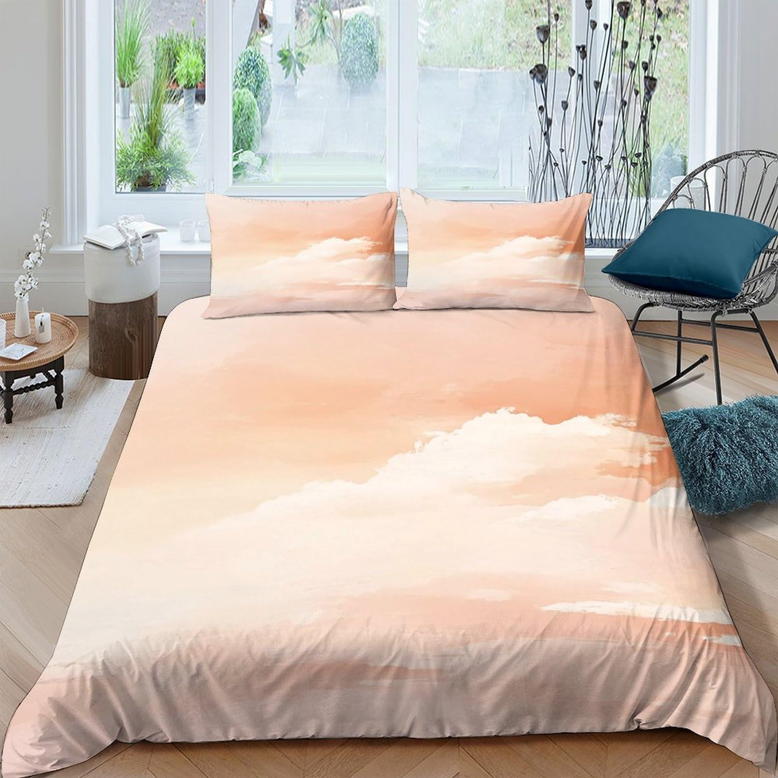 Ctjqhvkz Style-4 3D Printed Sunset Cloud Fitted Sheet Microfiber Soft Peach Sky Bed Cover For Bedroom Dorm Mattress Protection Decor Single（135X200cm）